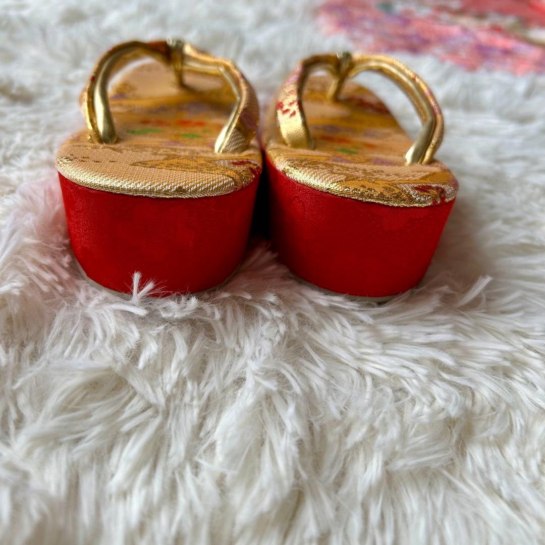 七五三 赤とピンクの花柄着物 作り帯 はこせこセット ７歳