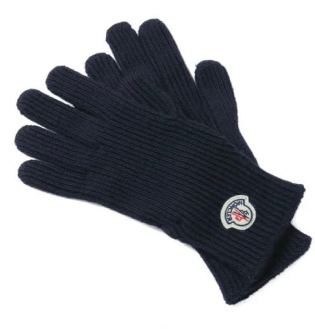 モンクレール☆上質ニット手袋！ユニセックスＭサイズ／ブラックロゴマーク付