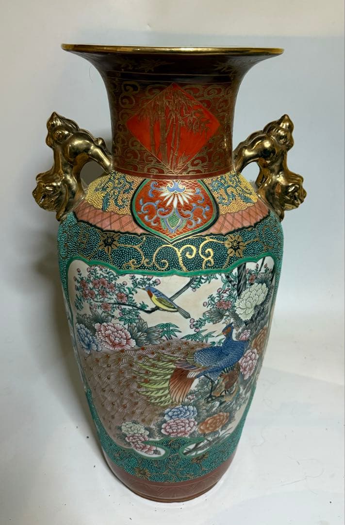 薩摩焼　金襴手花鳥文様　壺　約61cm