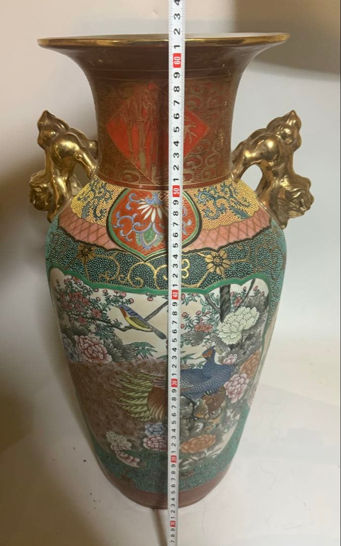 薩摩焼　金襴手花鳥文様　壺　約61cm