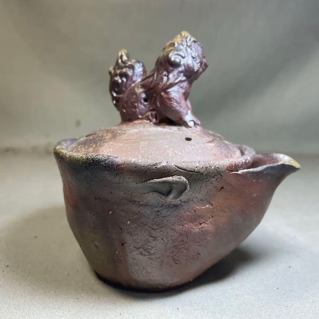 備前焼　備前手造り龍宝瓶　獅子宝瓶 在銘 ２点セット 煎茶器 急須 煎