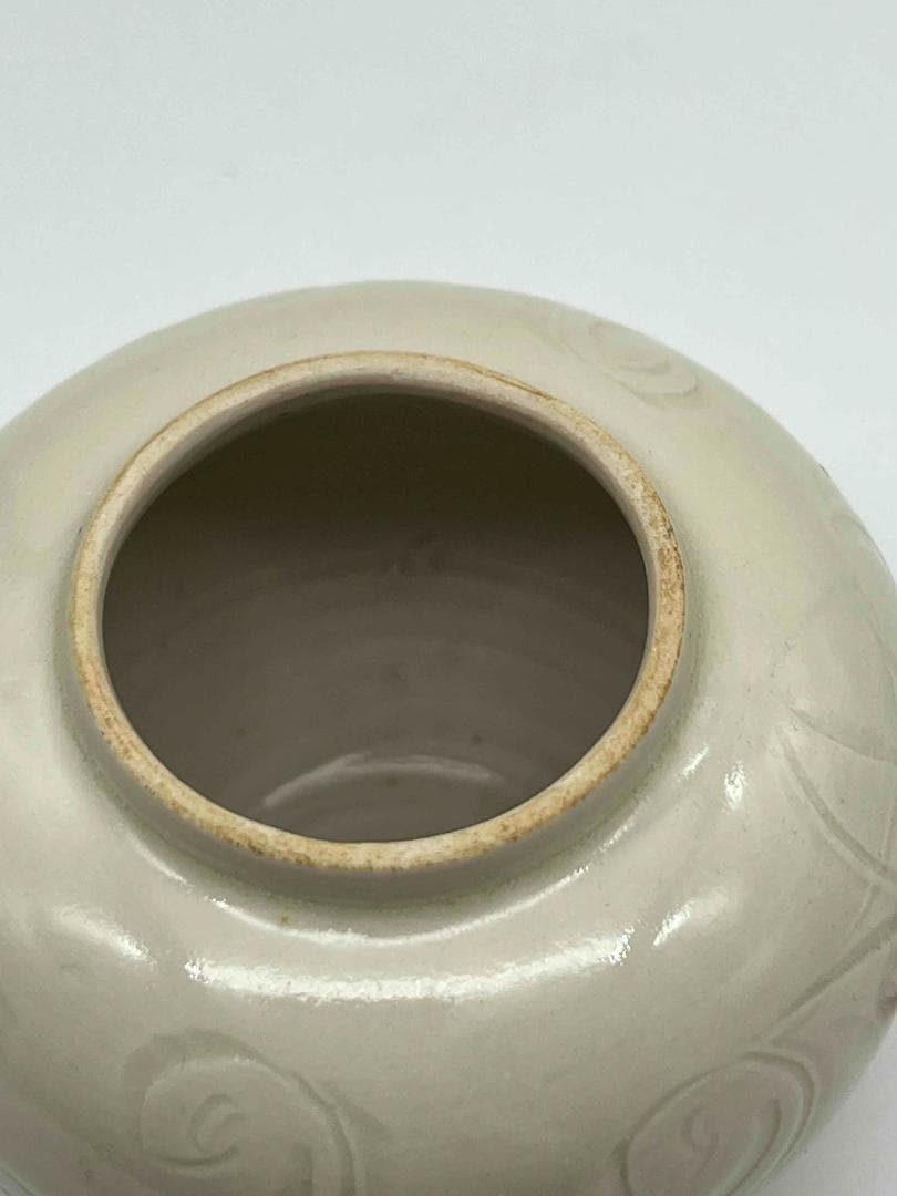 宋時代定窯　白磁刻花共蓋壺　蓋付き　茶入　茶道具　繊細　唐物(F-10)