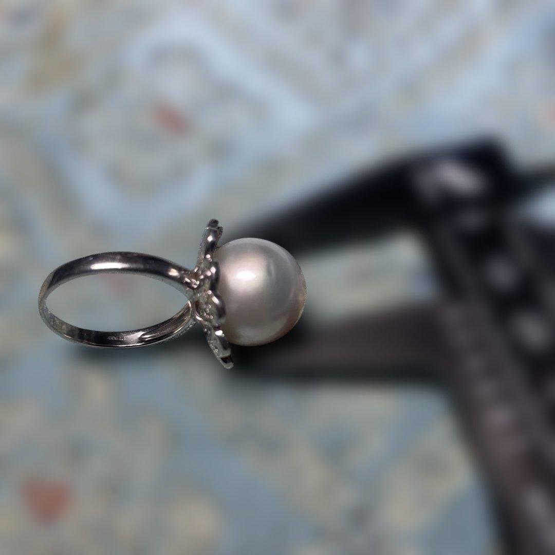 １５ｍｍ大粒 真珠フラワーデザインリング ダイヤ　プラチナ製