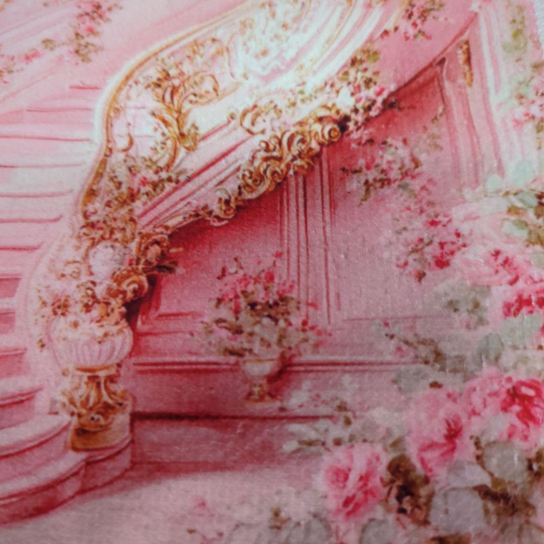 ロココ調　宮殿　ピンクの階段デザインタオルハンカチ