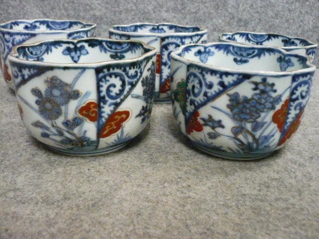 伊万里焼染付唐草に花図向付 5個 [B31558]