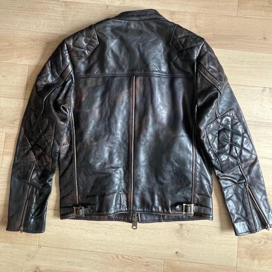 シングルライダース 牛革 本革 レザージャケット 黒 茶 Lサイズ 中国製 古着