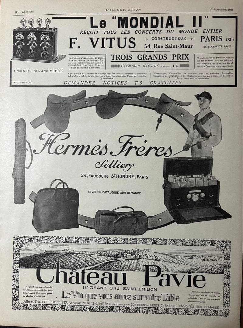 フランス雑誌L'ILLUSTRATION 1924年発行 HERMESオリジナル