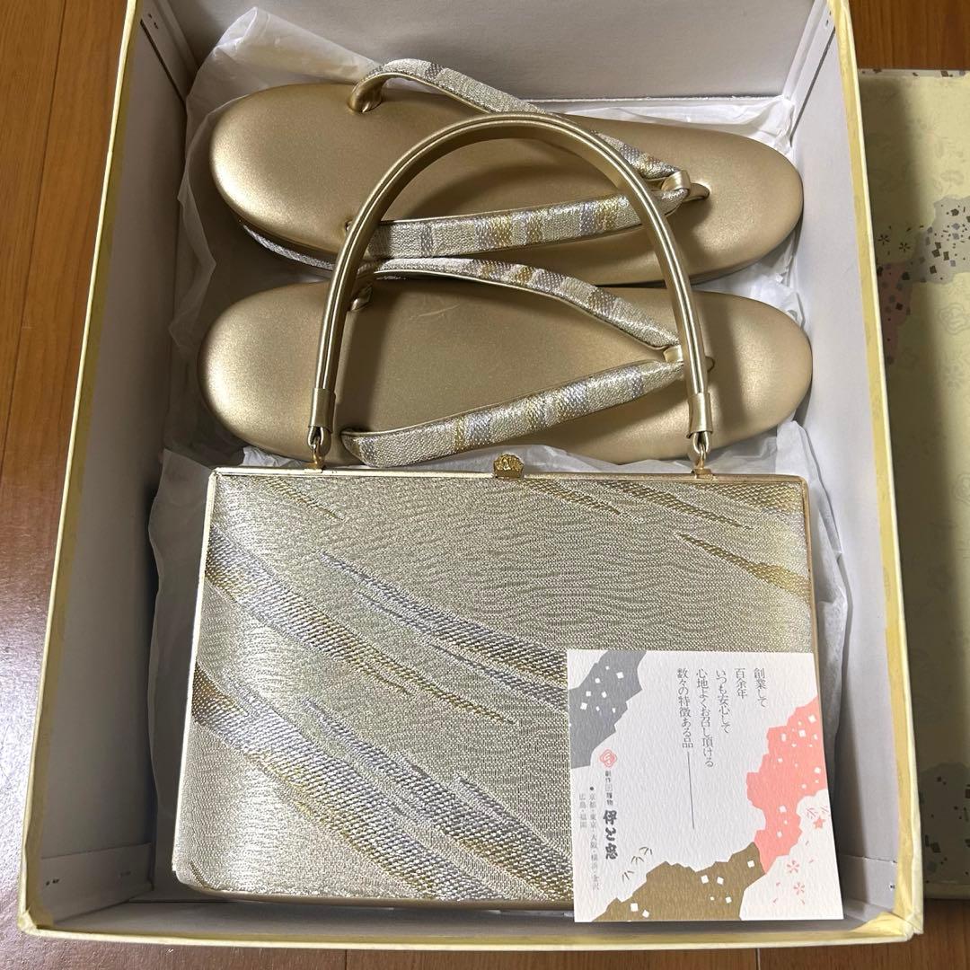 【新品級美品】伊と忠　和装バッグ草履セット　三層　フォーマル　成人式　M〜L