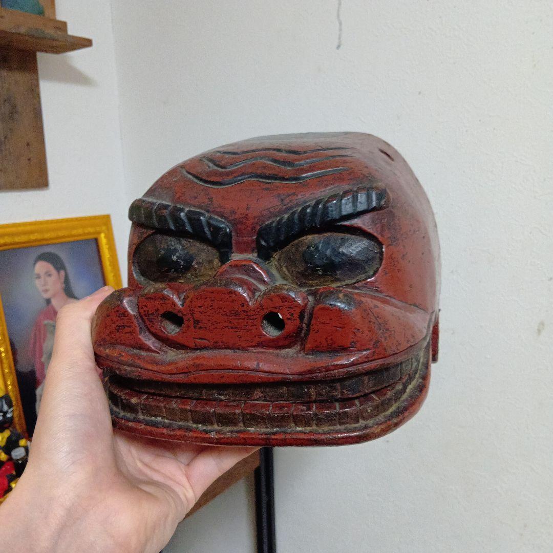 権現様 異様な獅子頭 江戸期 木彫 民間信仰 民俗資料 呪物 祭礼