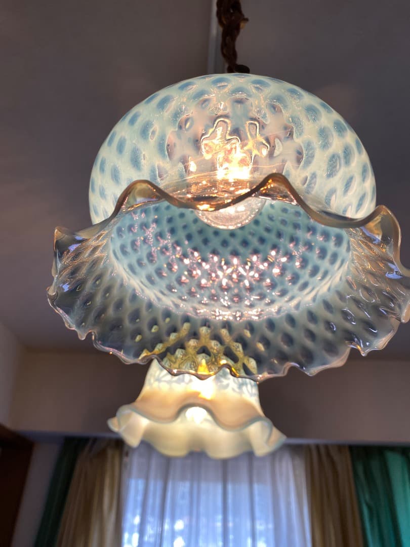 OLD FENTON 　ドット　ブルー　オパールセント ガラスシェード