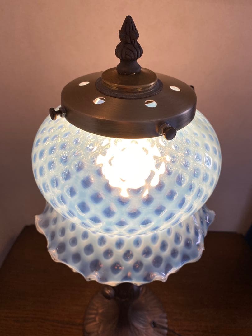 OLD FENTON 　ドット　ブルー　オパールセント ガラスシェード