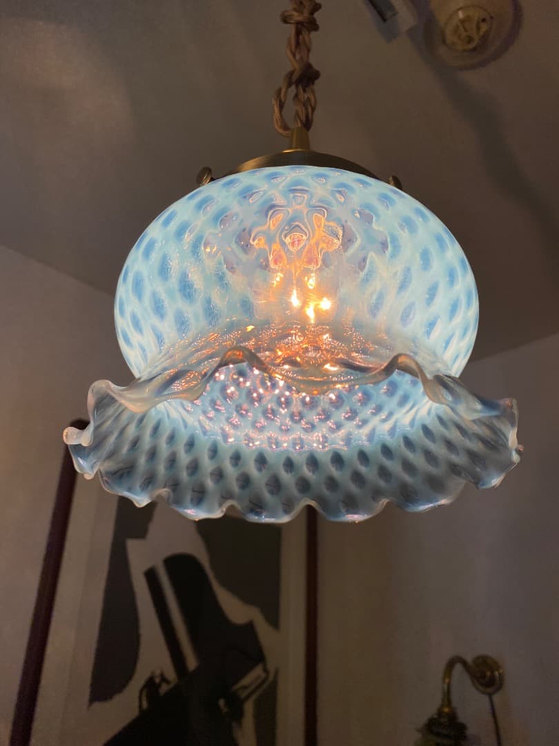 OLD FENTON 　ドット　ブルー　オパールセント ガラスシェード