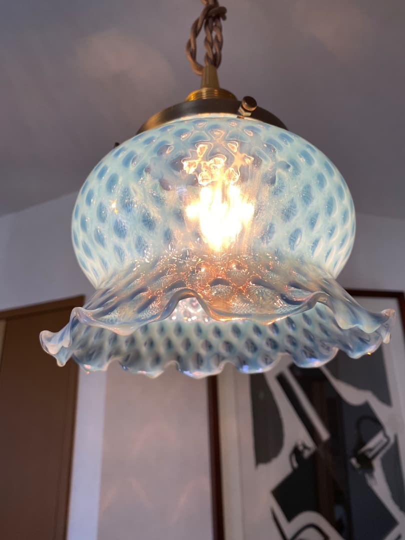 OLD FENTON 　ドット　ブルー　オパールセント ガラスシェード