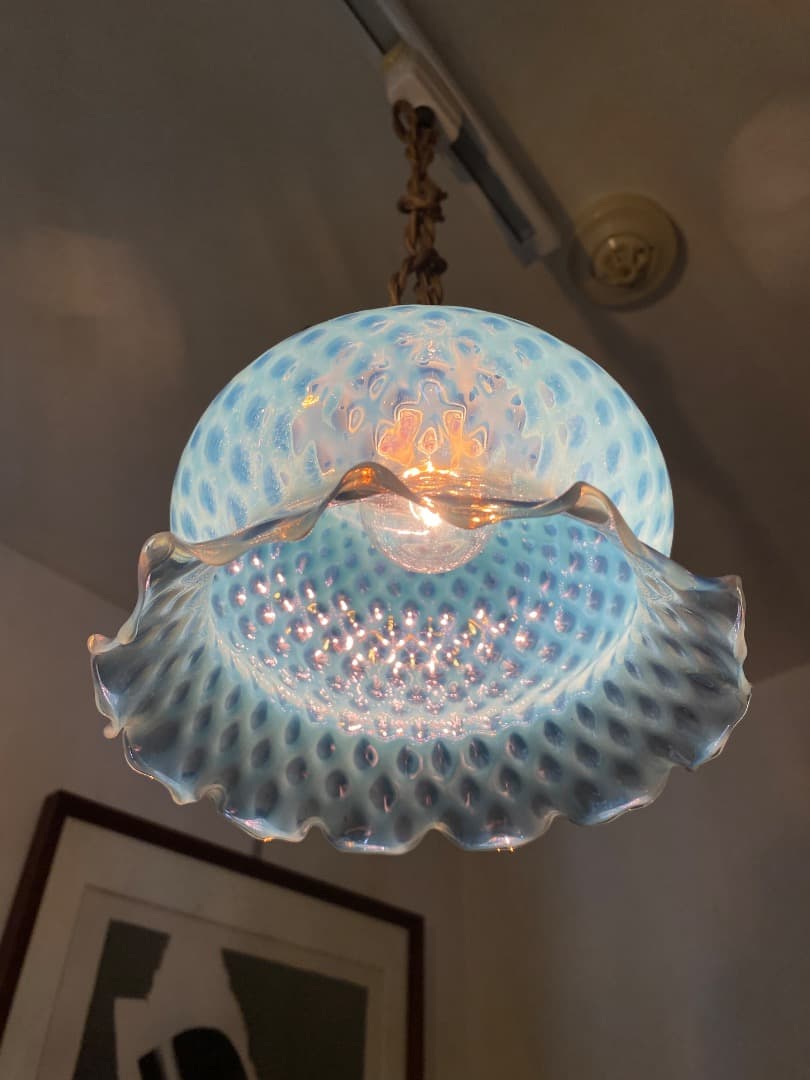 OLD FENTON 　ドット　ブルー　オパールセント ガラスシェード