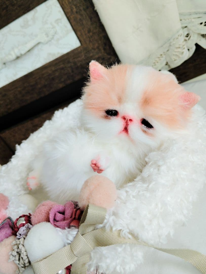 子猫きなこちゃん❤ころころぽっちゃり♡カゴセット♡アートドール♡ぬいぐるみ♡