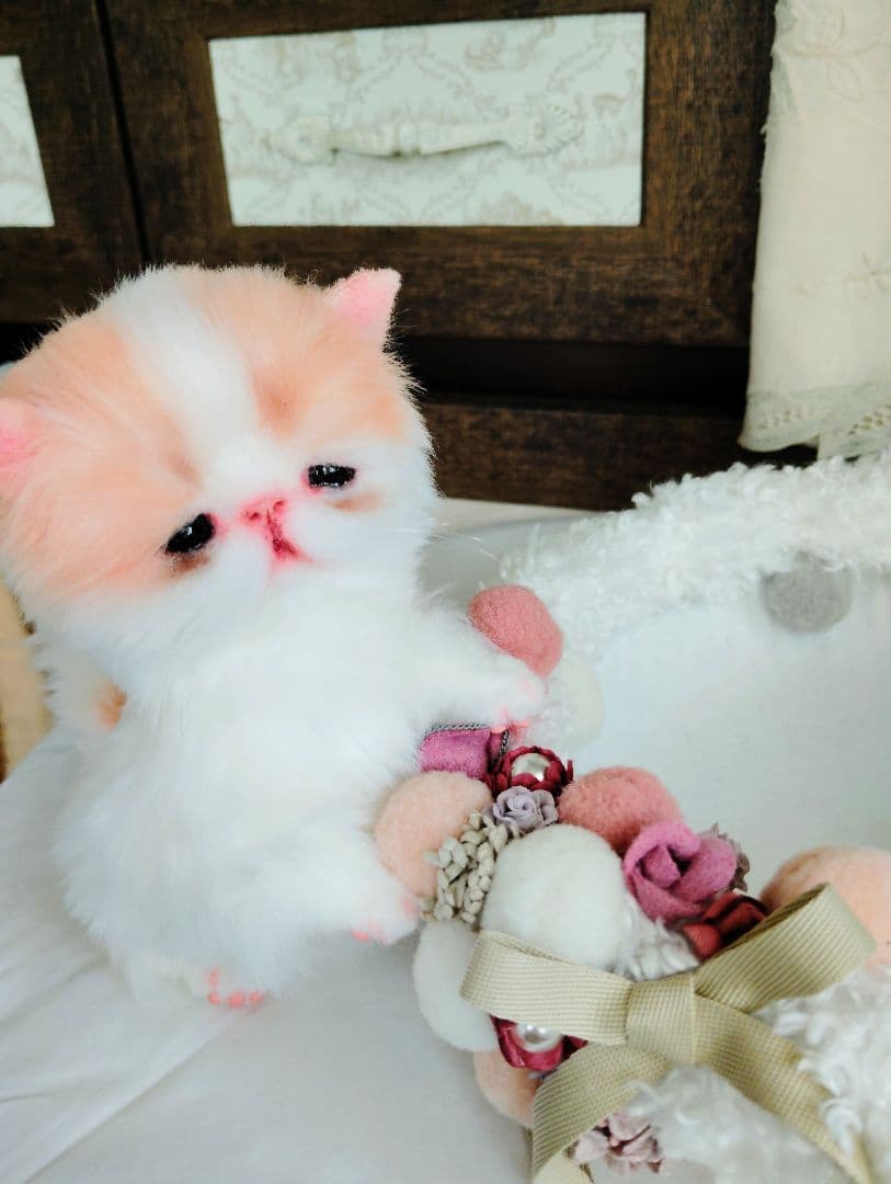 子猫きなこちゃん❤ころころぽっちゃり♡カゴセット♡アートドール♡ぬいぐるみ♡