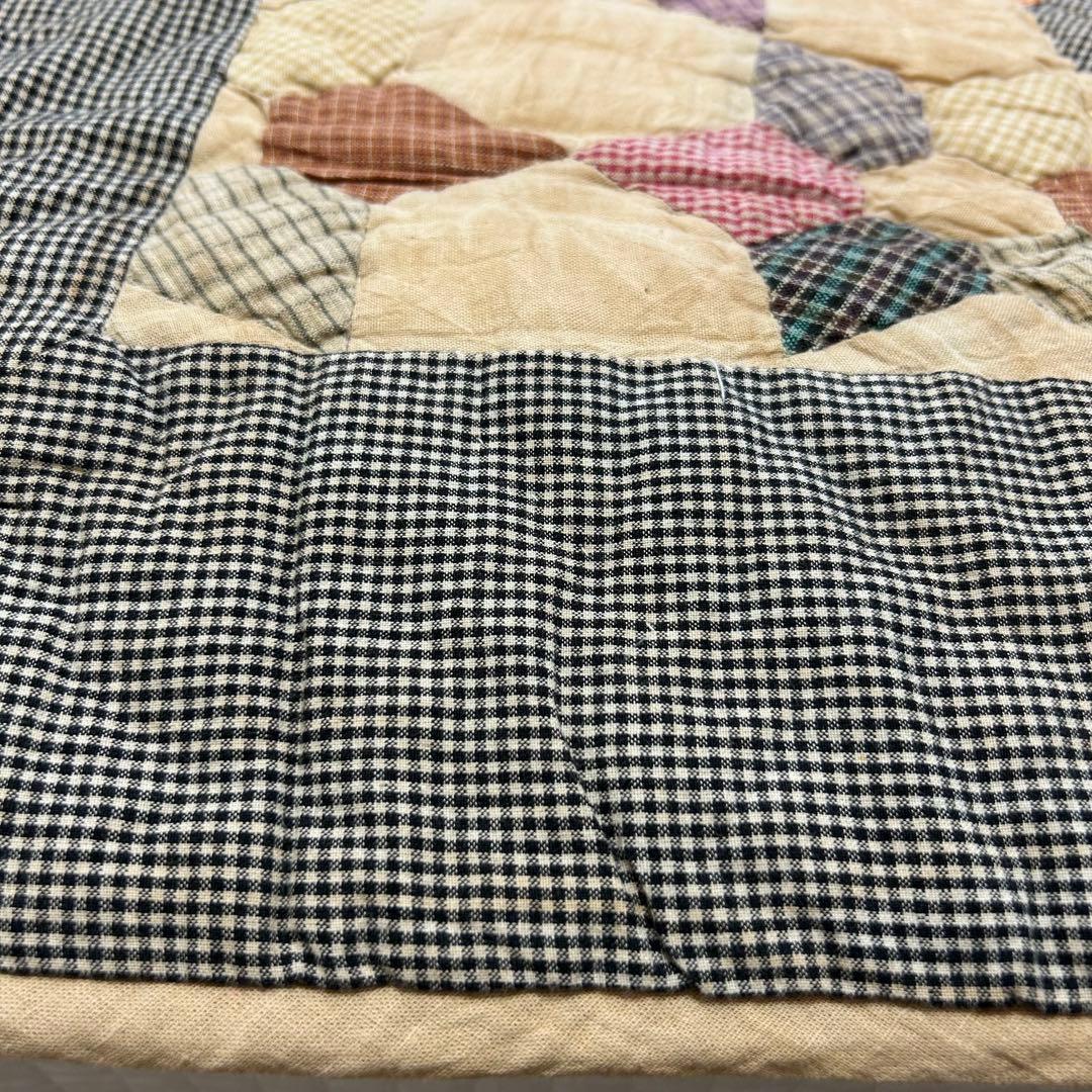 美品【アンティーク コットンキルト長方形】六角形パッチワーク【プレ付】アメリカン