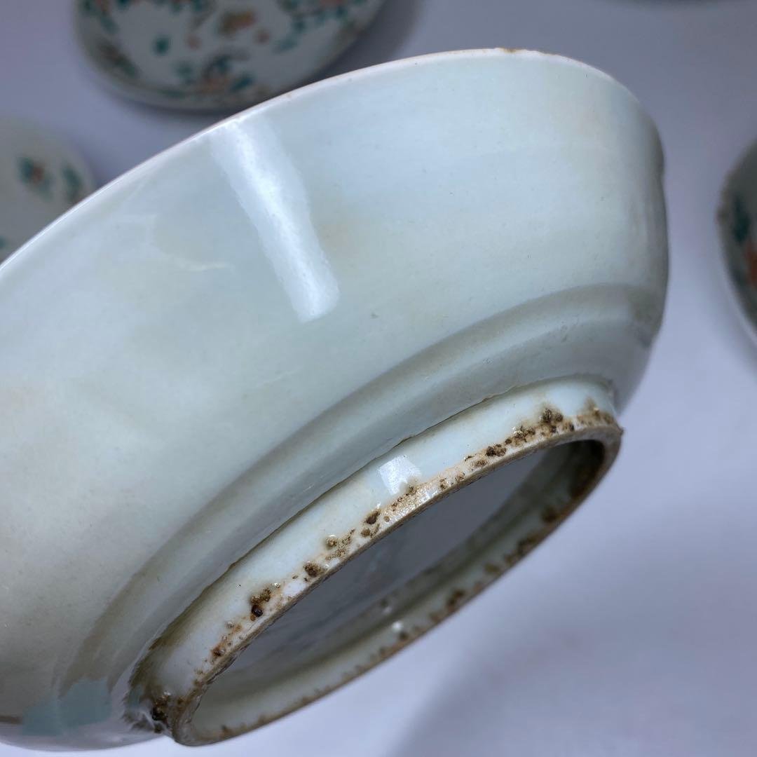 中国明時代　南京赤絵中皿5枚　木箱付　直径15㎝　東Y7-0210☆2Fトヒチサ