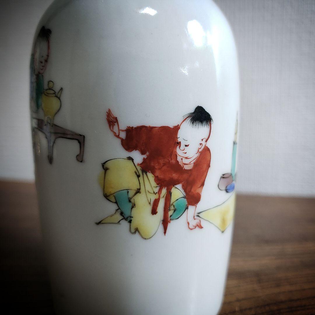 徳利　中国骨董　童　色絵　酒器　花器　一輪挿し　フラワーベース