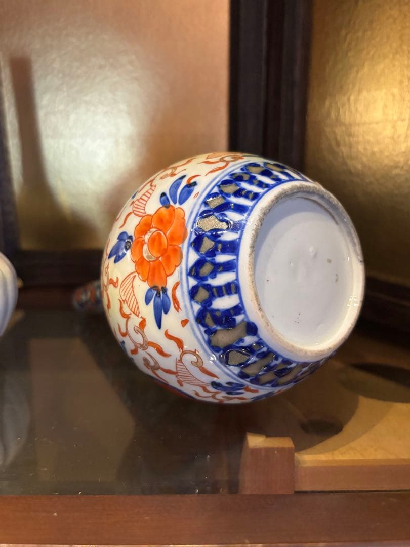 古伊万里　色絵　鶴首　赤絵草花図　徳利　花入　花器 花瓶 花生 古美術