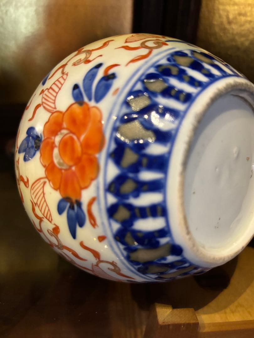 古伊万里　色絵　鶴首　赤絵草花図　徳利　花入　花器 花瓶 花生 古美術