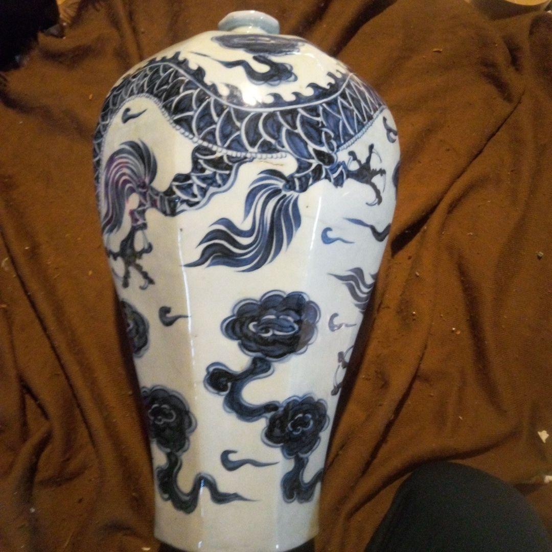 中国陶磁器　元染付 青白磁 龍模様 壺