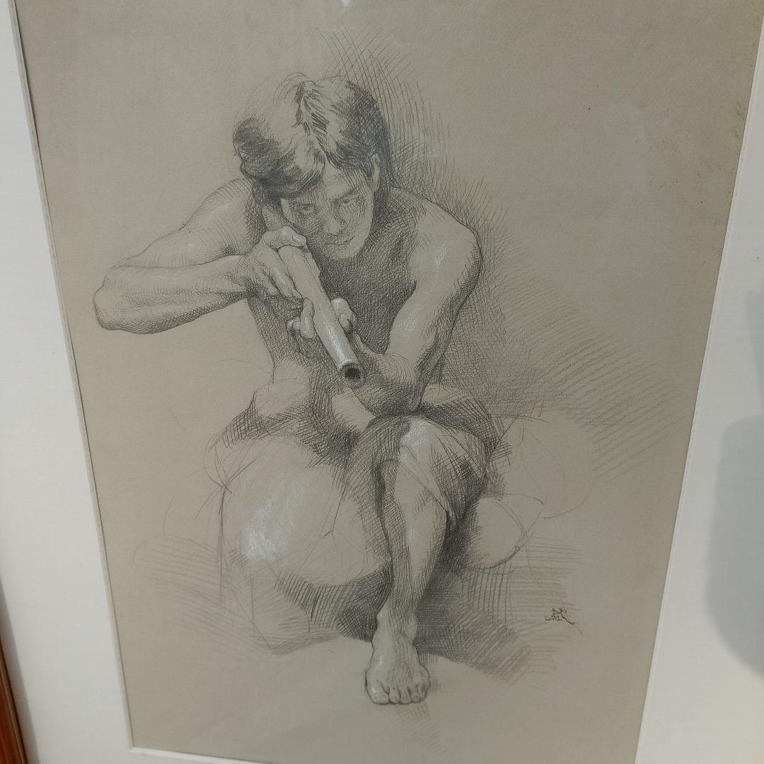 牧野邦夫　素描、真作保証、松坂屋出品作