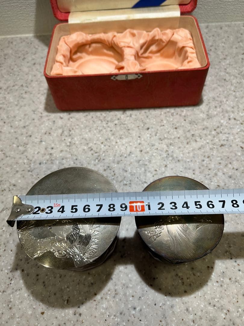 昭和レトロ　アンティーク切り子紫ガラスと銀色の蓋のセット三越