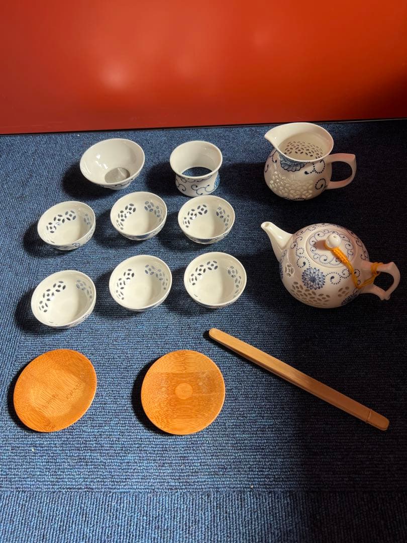 1285  中国　骨董　景徳鎮　青花　茶器セット　未使用