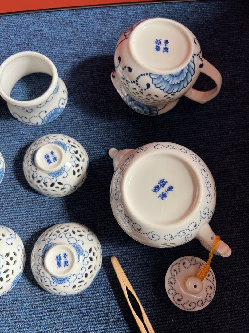 1285  中国　骨董　景徳鎮　青花　茶器セット　未使用