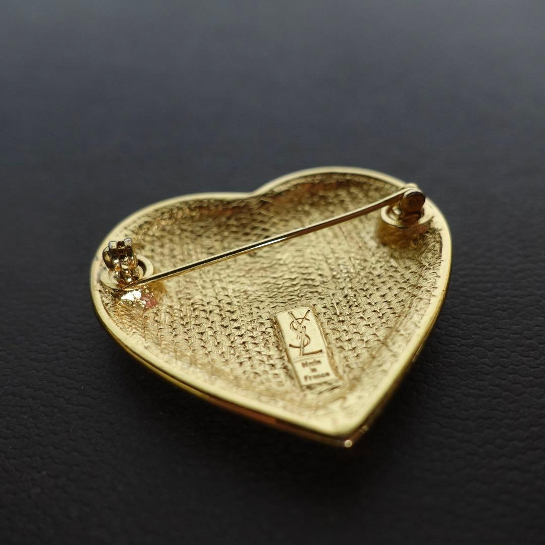 【超美品】イヴサンローラン　ブローチ　ハート　彫刻　ヴィンテージ　ゴールド