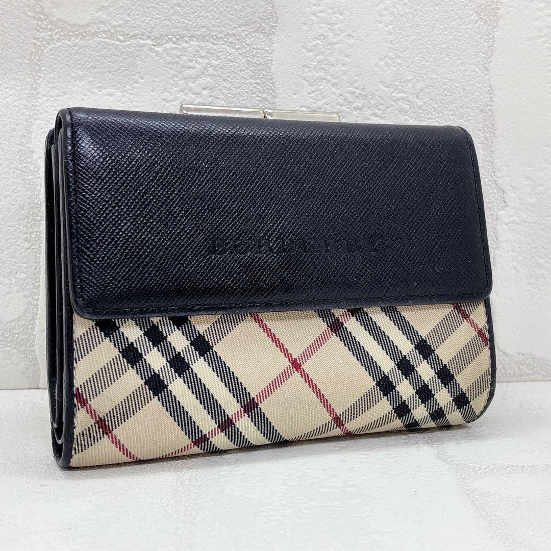 美品✨BURBERRY バーバリー ノバチェック 二つ折り財布 がま口 ブラック
