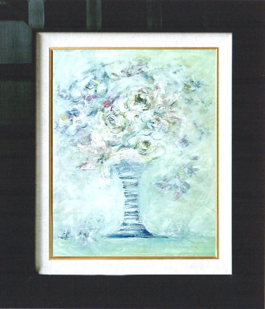 メルカリ 絵画　絵　額付き (銀）油絵　uF6-050403　花