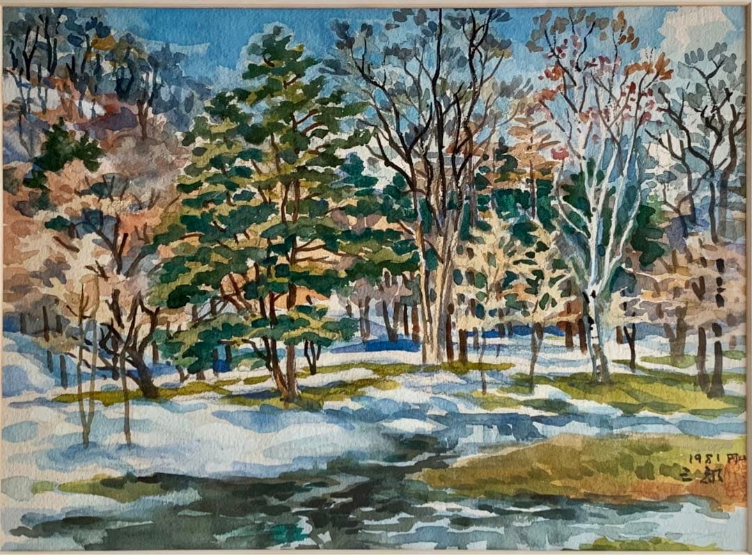 繁野三郎の6号肉筆水彩画「円山」(1981年作)【真作】