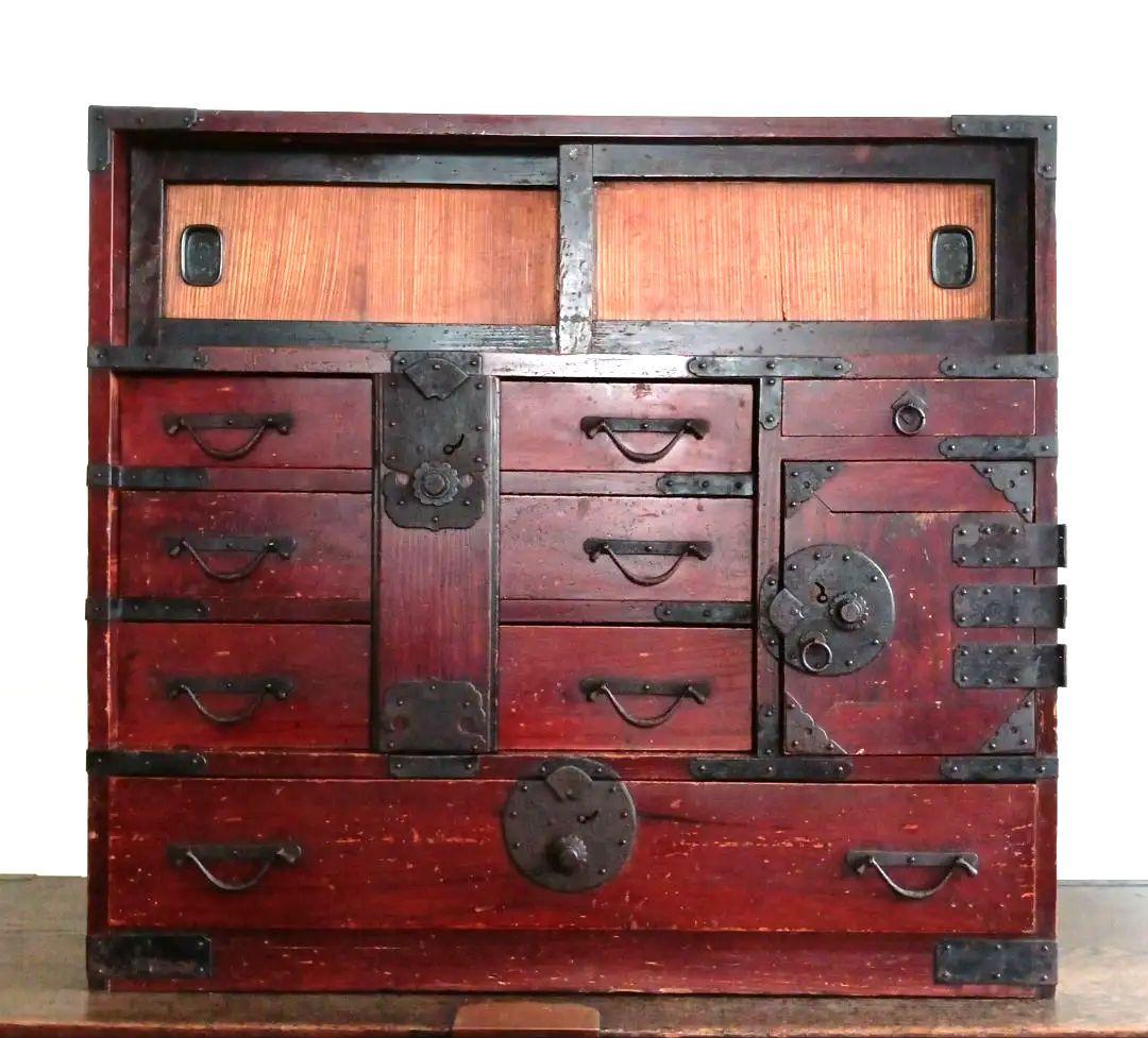 美しい棒箪笥 明治時代製 アンティーク 　キャビネット　和箪笥　船箪笥　水屋