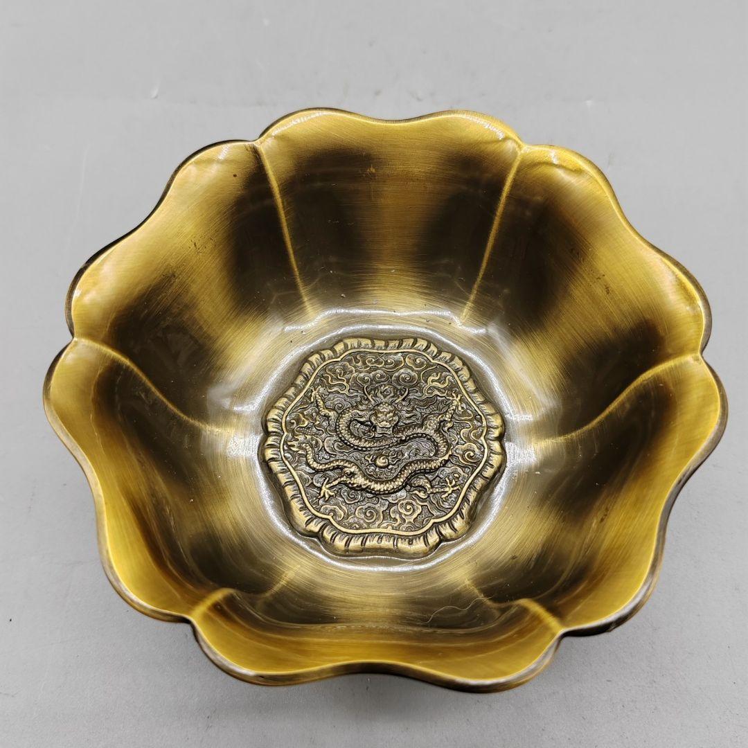 銅器 花開富貴碗 浮彫装飾碗 置物 装飾品 工芸品 美術品