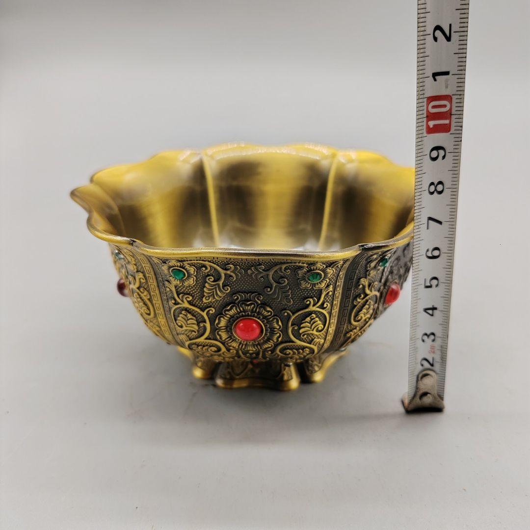 銅器 花開富貴碗 浮彫装飾碗 置物 装飾品 工芸品 美術品