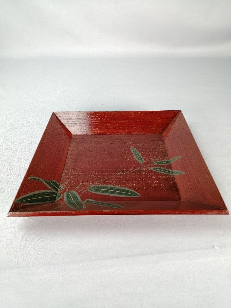 【茶道具】象彦造　笹蒔絵桐春慶塗四方盆　干菓子器　菓子盆167