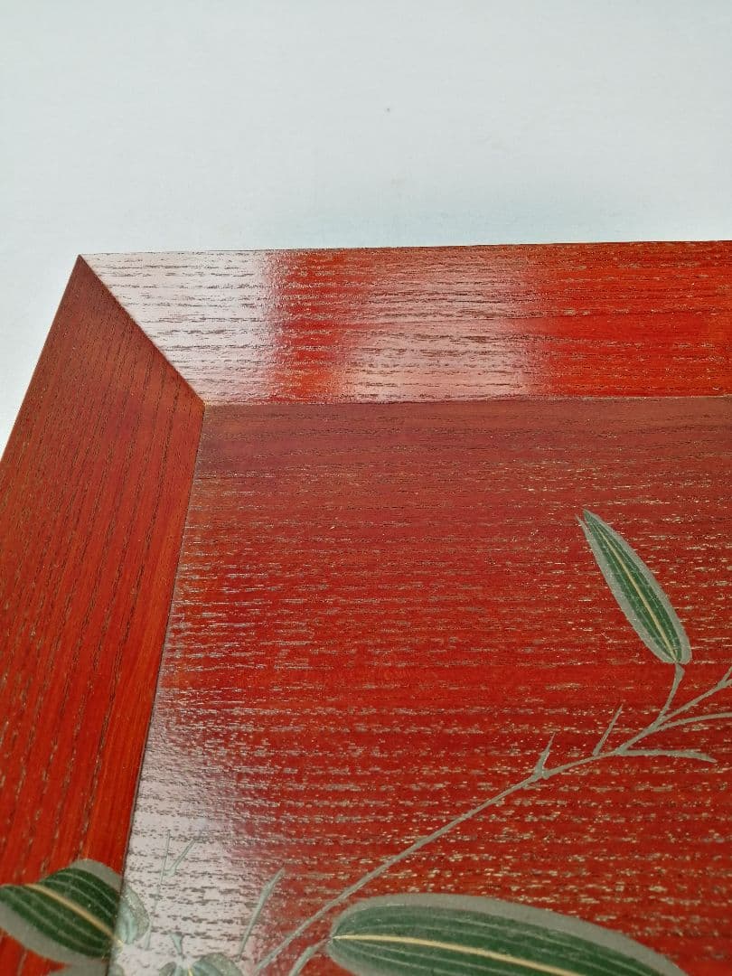 【茶道具】象彦造　笹蒔絵桐春慶塗四方盆　干菓子器　菓子盆167