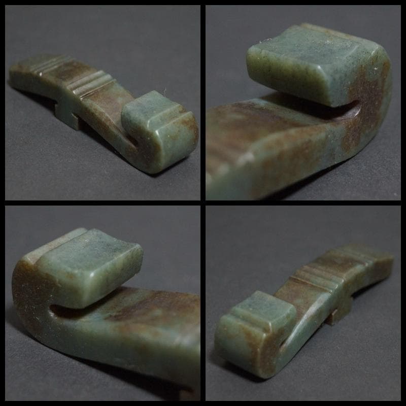 古代 和田玉(ホータン)細工彫り古代龍首帯勾 根付 緒締玉 提げ物 装飾品 置物