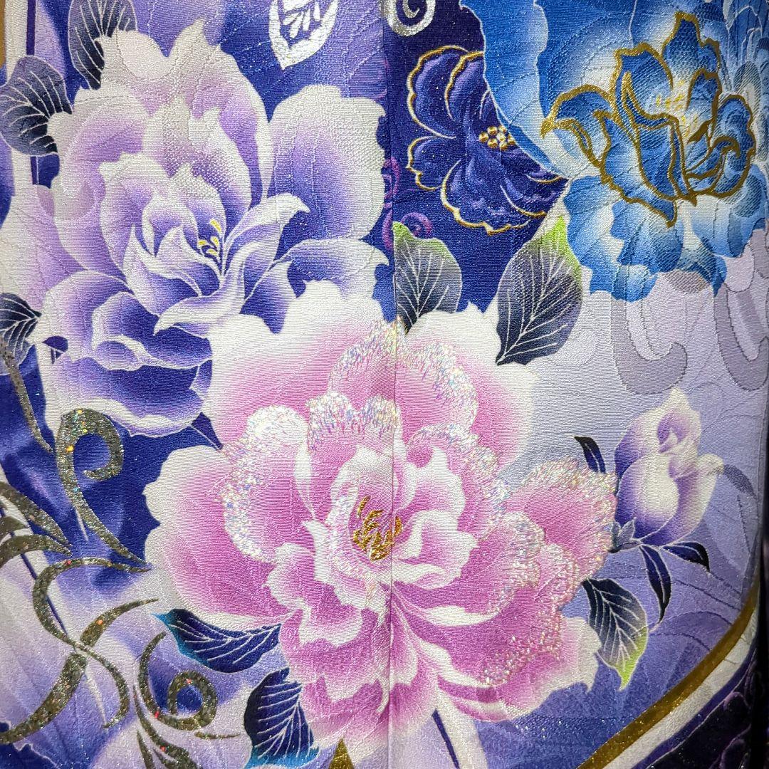 振袖セット 振袖フルセット 正絹振袖 駒刺繍 薔薇 銀通し 金銀系 黒紫青 66