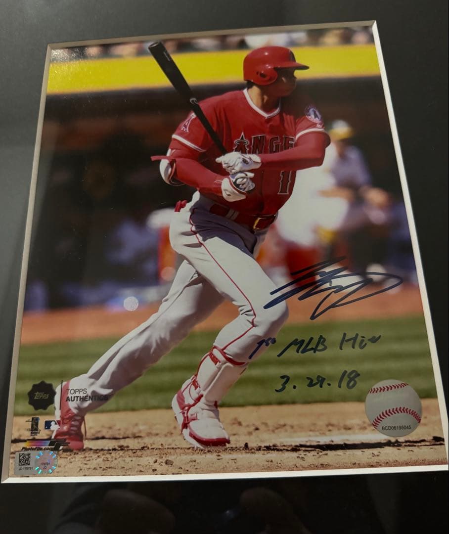 大谷翔平 MLB初安打記念 直筆サイン MLB公式ホログラム インスク 額装済