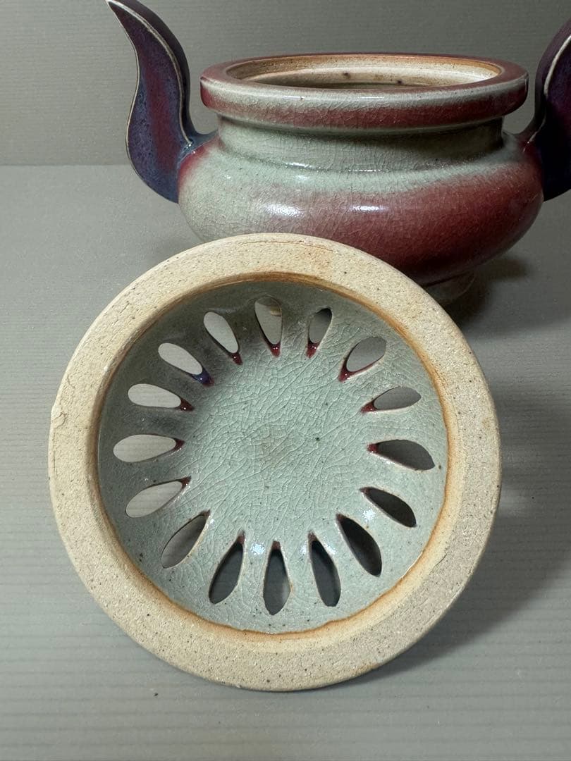 2183 香春焼 辰砂　獅子香炉