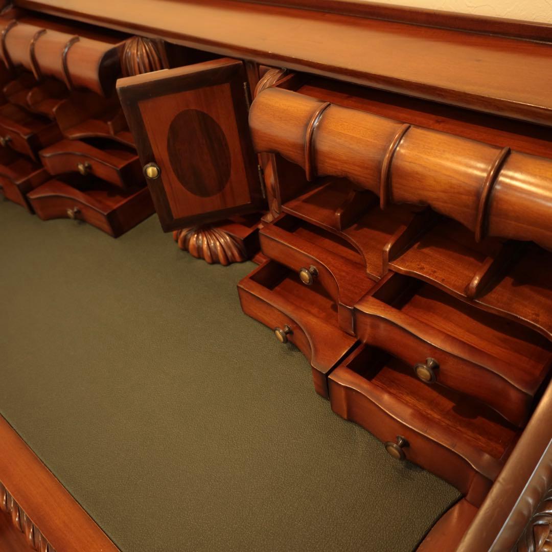 高級マホガニー家具 チッペンデール アンティークデスク 猫脚 書斎机 送料無料