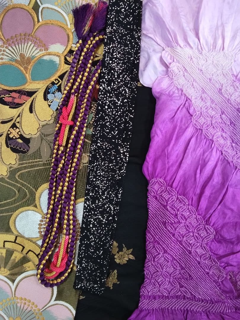 振袖フルセット、正絹古典柄成人式、重ね衿帯揚げ帯締め、西陣袋帯襦袢