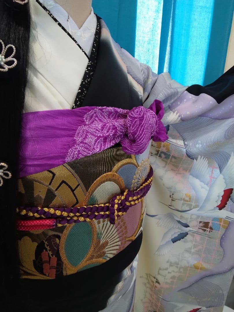 振袖フルセット、正絹古典柄成人式、重ね衿帯揚げ帯締め、西陣袋帯襦袢