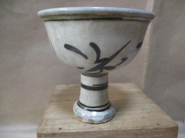 中国　北宋　磁州窯　鉄絵の高足盃　I30-3