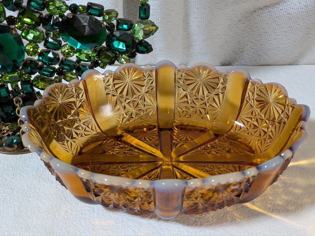 フェントン　バージニアガラス　琥珀色ボウル　デイジー＆ボタン