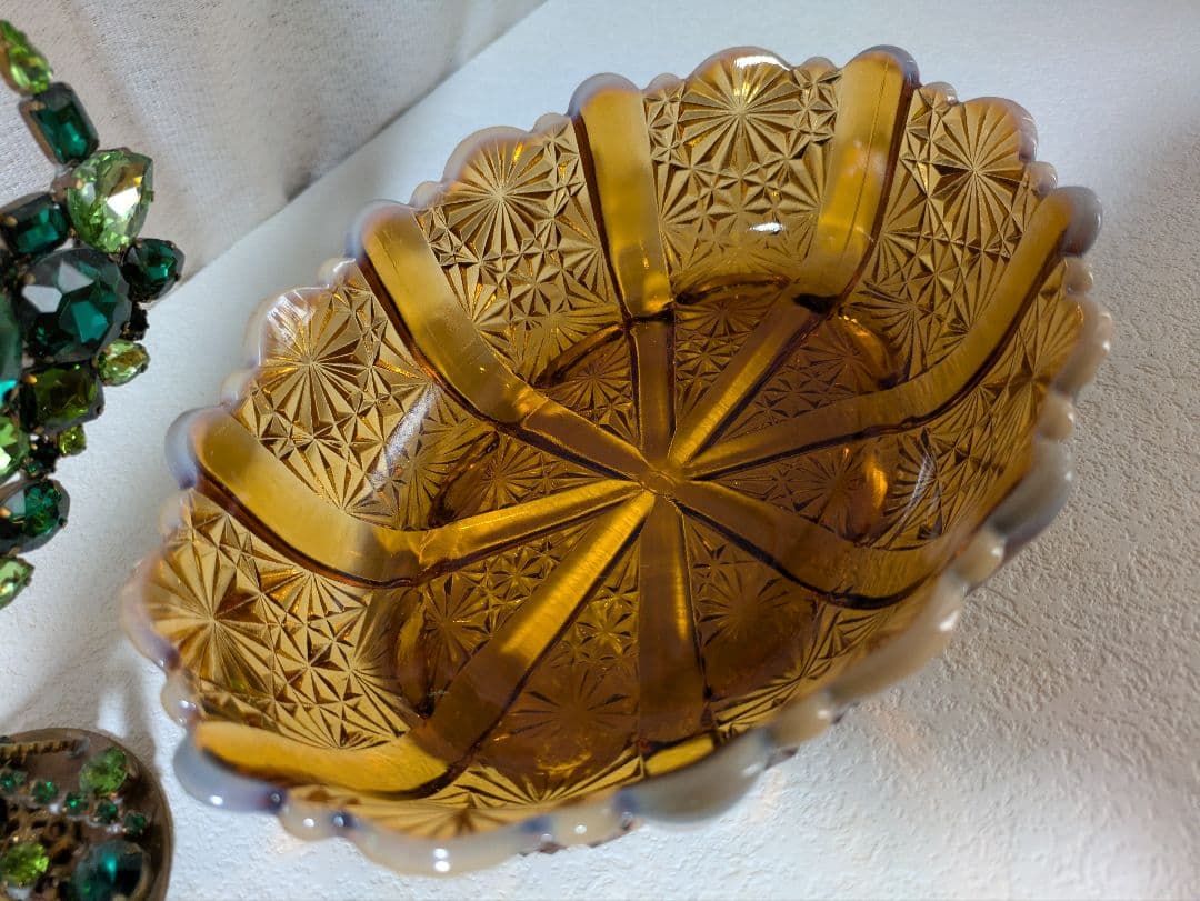 フェントン　バージニアガラス　琥珀色ボウル　デイジー＆ボタン