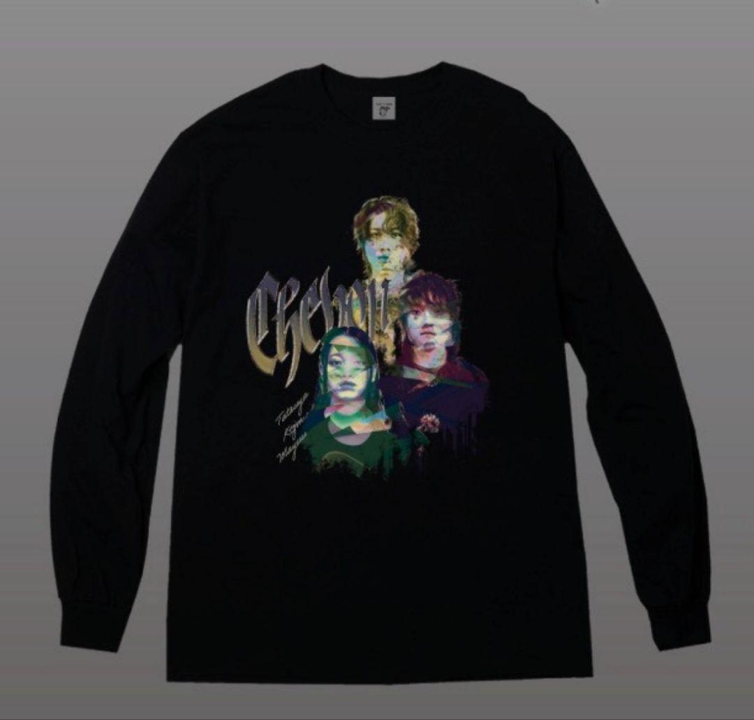 Chevon ヲ食倶ロンT（証明写真ver.）/ ブラック(M)